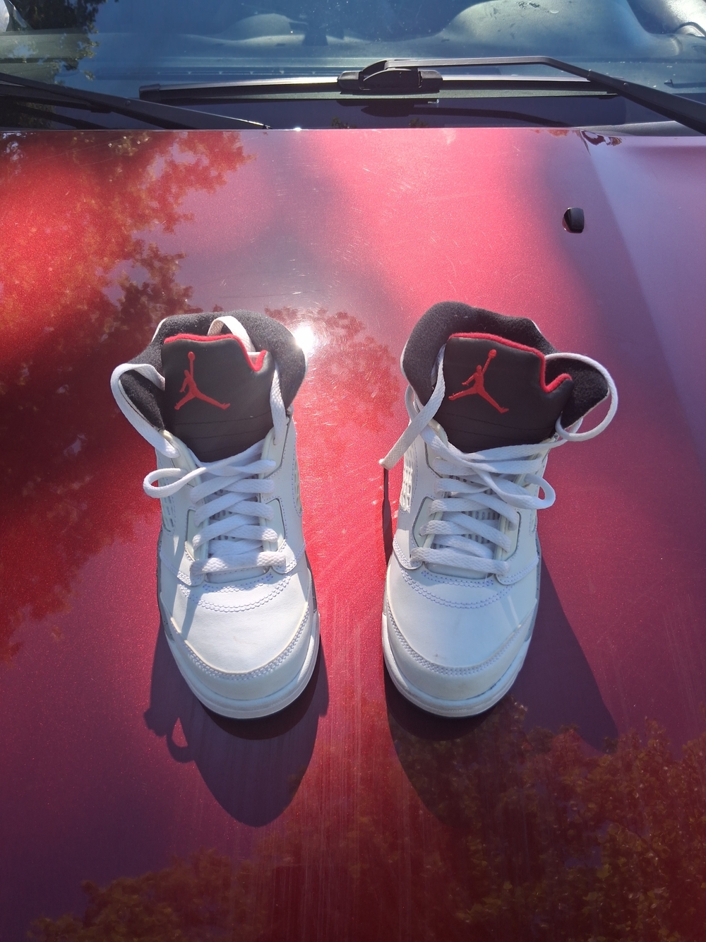 Nike Air Jordan Kids' White and Red High-Top Sneakers